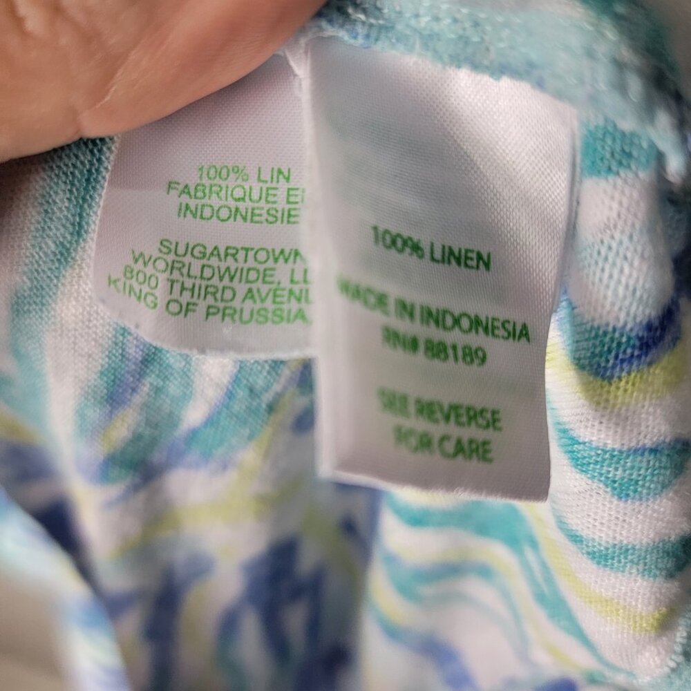 Lilly Pulitzer Duval Linen T Shirt Dress Blue Green Tropical Print Size L Preppy - Picture 7 of 11